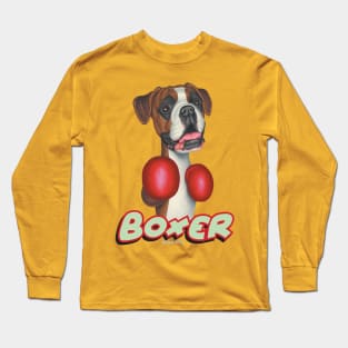 Cute Boxer Dog  wearing Boxing Gloves Long Sleeve T-Shirt